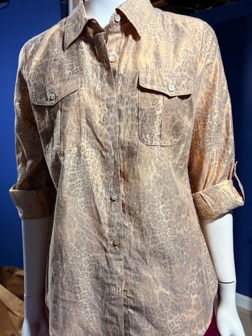 Ruby Rd. Tan Leopard-Print Shirt Jacket  Subtle Sheen Size 6 New with Tags